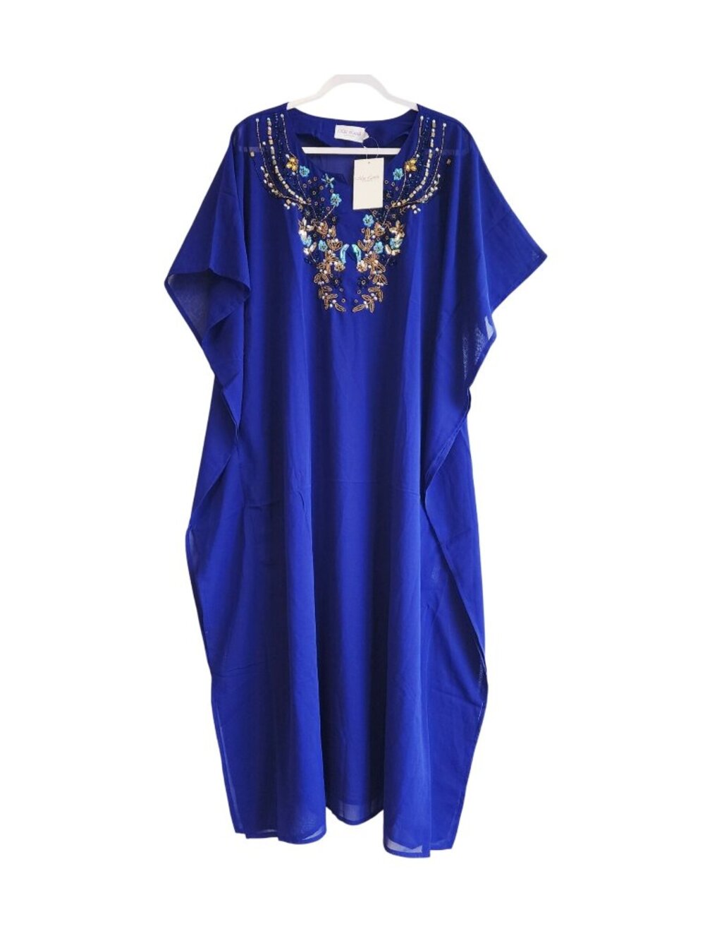 Miss Lavish London Blue Embroidered Kaftan Dress Beads Sequins Flowy Size 6-12